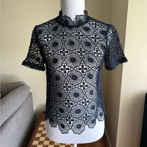 TopShop Women's Blue Floral Lace Blouse